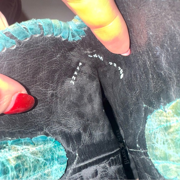 Black Star Boots Tooled Floral Paisley Leather Tall Western Boots Turquoise 9.5 - Picture 7 of 7